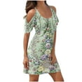 thumbnail image 2 of Puntoco Vestido Casual De Mujer Con Cuello Redondo Y Manga Corta Con Hombros Descubiertos, Vestido De Manga Corta Con Cuello Redondo, Verde Xxxxl,Regalos Para Mujer Joven, 2 of 5
