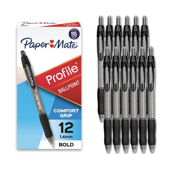 Bolígrafo Paper Mate Profile 1.4 mm Punta Gruesa Negro Paquete de 12