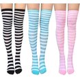 thumbnail image 1 of 3 pares de calcetines hasta la rodilla para mujer Medias hasta la rodilla Calcetines largos a rayas, 1 of 5