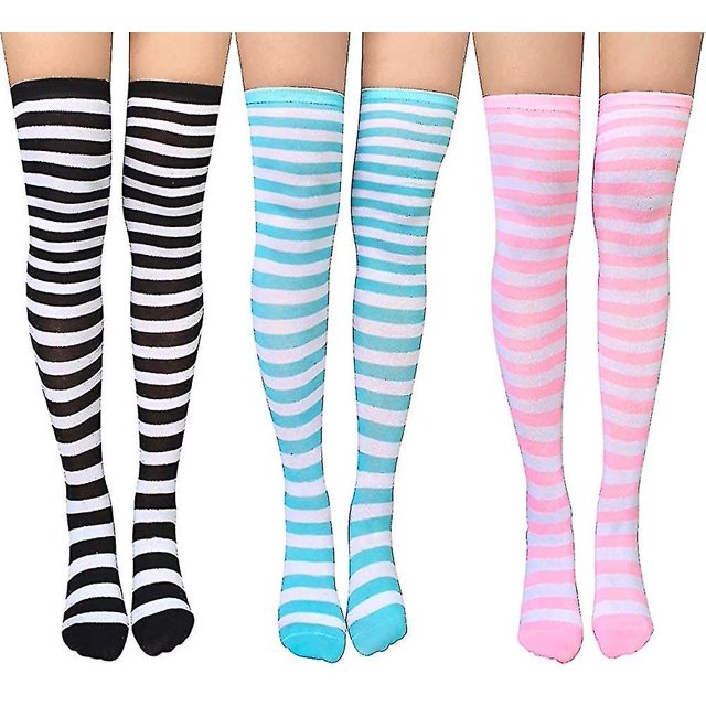 3 pares de calcetines hasta la rodilla para mujer Medias hasta la rodilla Calcetines largos a rayas