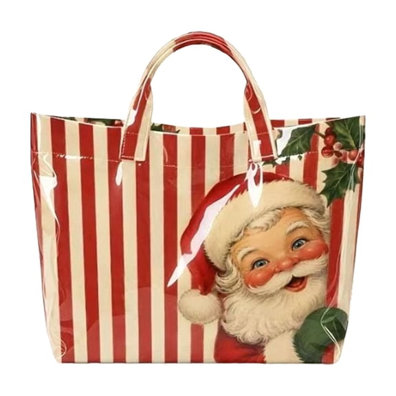 Twfbrm Christmas Tote Bag, Large Capacity Santa Claus Handbag with Hand and Zipper, Red White Striped Shoulder Bag for Christmas Gift, Work, Travel, Shopping