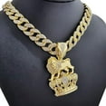 thumbnail image 2 of Hip Hop Iced Gold Plated Cubic Zirconia LION KING CROWN Pendant & 15mm 20" Cuban Chain Bling Jewelry Necklace Set Fashion Gift, 2 of 7