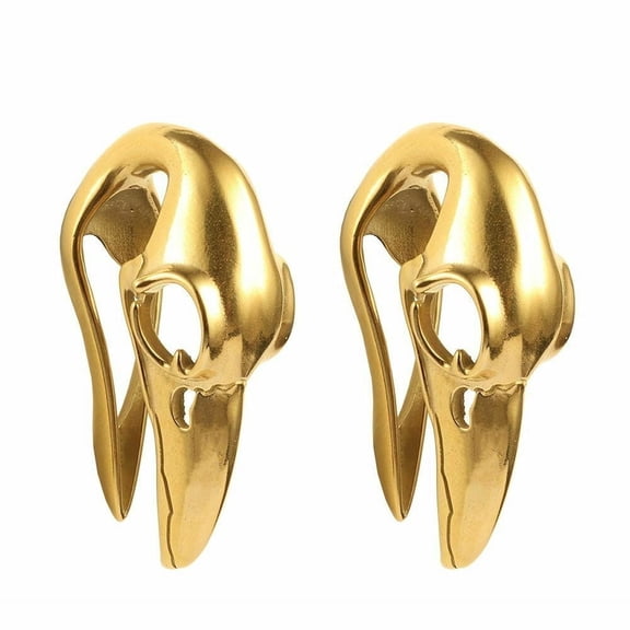 Ear Weights Bird Skull Design Ion Gold Plated 1/2-12mm - Sold as a Pair