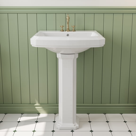 HOROW 23x19 Inch Pedestal Sink White Ceramic Rectangular with Overflow & 3 Faucet Holes for Bathroom