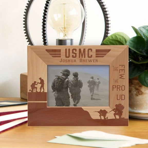 The Few The Proud USMC Personalized Wooden Frame-5" x 3 1/2" Brown Horizontal