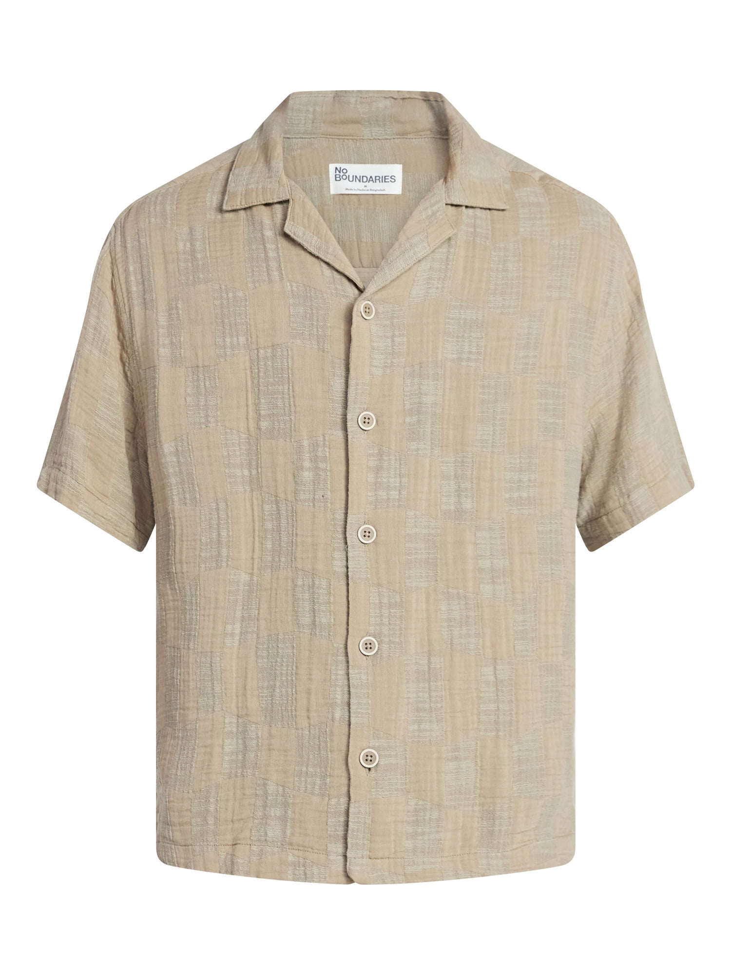 No Boundaries Check Gauze Shirt with Short Sleeves, Men's XS-5XL