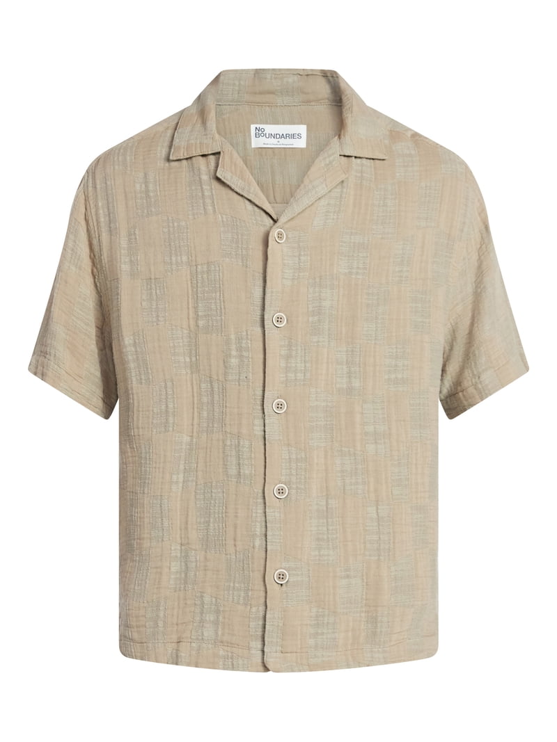 No Boundaries Check Gauze Shirt with Short Sleeves, Men's XS-5XL