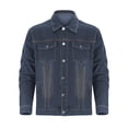 thumbnail image 2 of QHFBli Mens Denim Coat Men's Classic Loose Fit Denim Jean Jacket Lightweight Casual Fashion Outerwear Coat for Daily Street Style Dark Blue S, 2 of 5