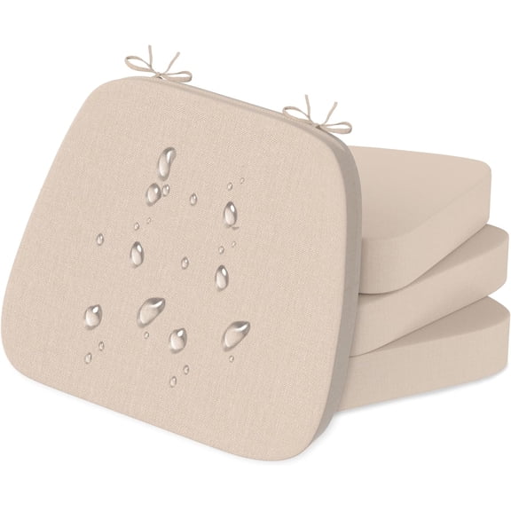 17'' x 16'' x 2.5"Thick Chair Cushions for Dining Chairs, 4 Pack WaterProof Easy Clean Kitchen Chair Pads with Ties and Non-Slip Backing - 30D High Elastic Foam Soft Kitchen Chair Cushions
