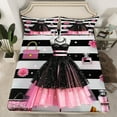 thumbnail image 2 of Manfei Fashion Girls Dress Bed Sheets,Perfume Bags High Heels King Sheets,Black White Stripes Lines Sheet Set For Kids,Breathable Home Decor,4-Piece, 2 of 7