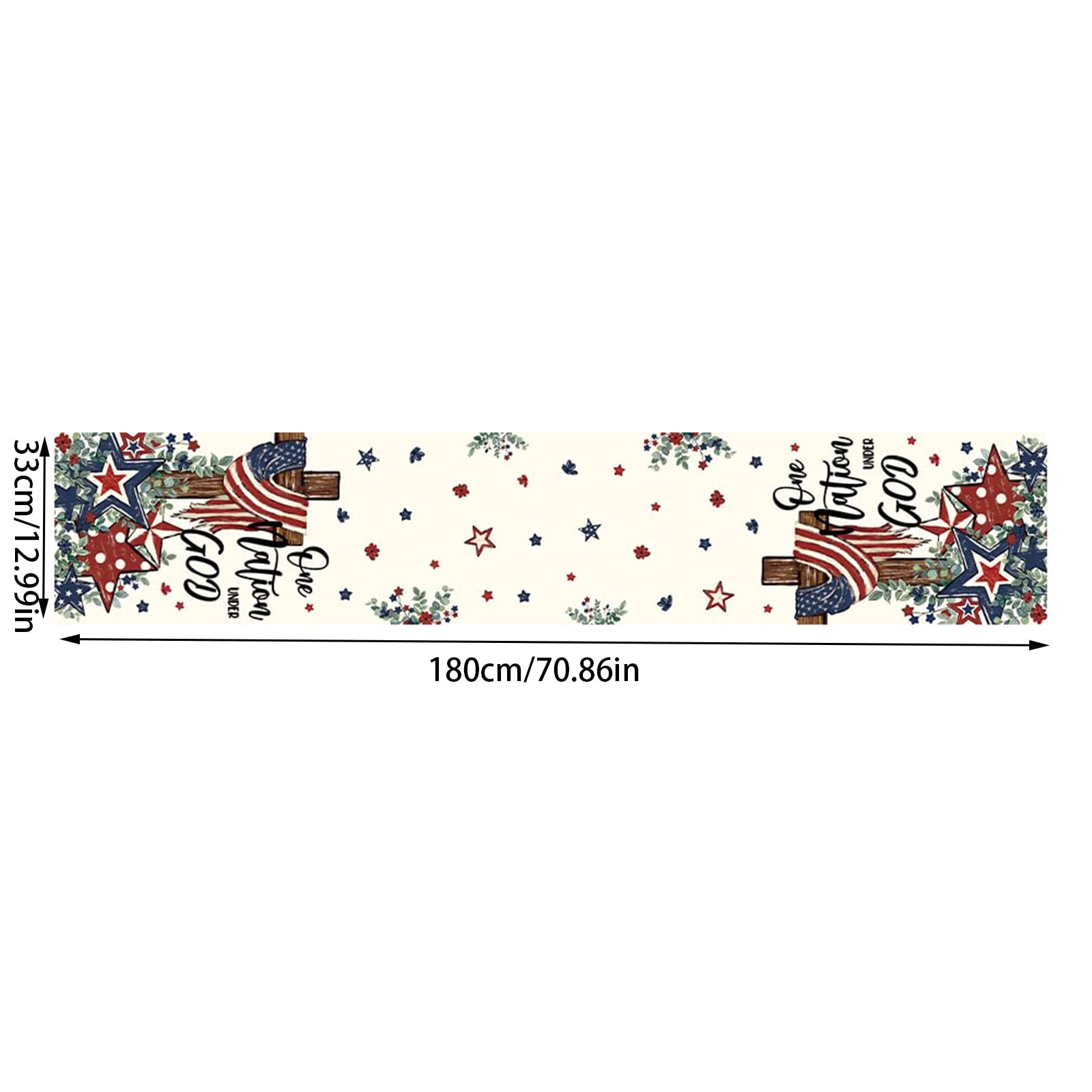 Patriotic Table Runner with Stars Cross Plants for Independence Day Memorial Day Farmhouse Home Dining Table Decor