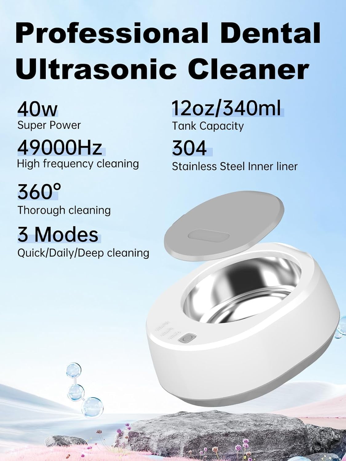 Ultrasonic Retainer Cleaner Machine for Denture, Portable Dental Cleaning Pod for Aligner, Mouth Guard, Braces, Sonic Denture Cleaner for All Dental Appliances, Portable Ultrasonic Jewelry Cleaner