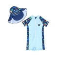 thumbnail image 1 of Hiiyo Toddler Boys' One-Piece Swimsuit Short Sleeve Quick Dry UPF50+ Rash Guard Bathing Suit with Hat, 1 of 3