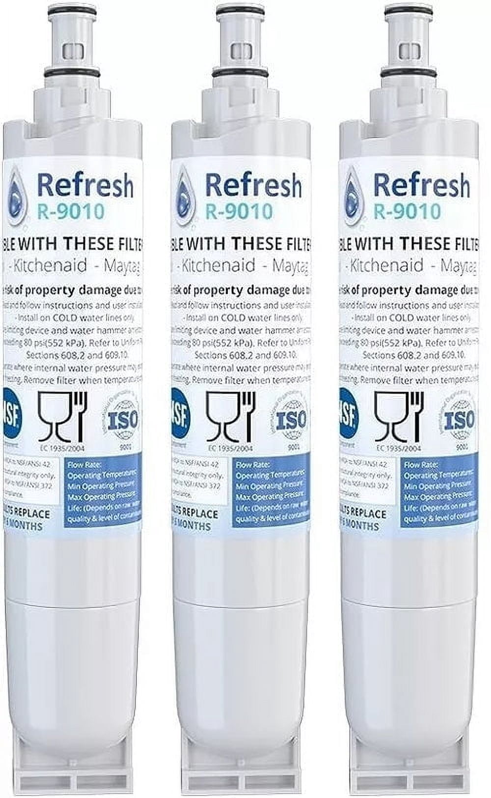 Refresh R-9010 Replacement Refrigerator Water & Ice Filter, 3-pack