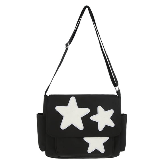Yibooy Women with Side Pockets Y2K Star Messenger Bag for Outdoor Travel (L Black)