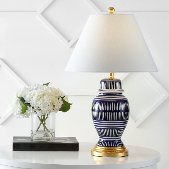 JONATHAN Y Reed 27" Ceramic/Iron Modern Coastal LED Table Lamp, Navy, JYL6611A