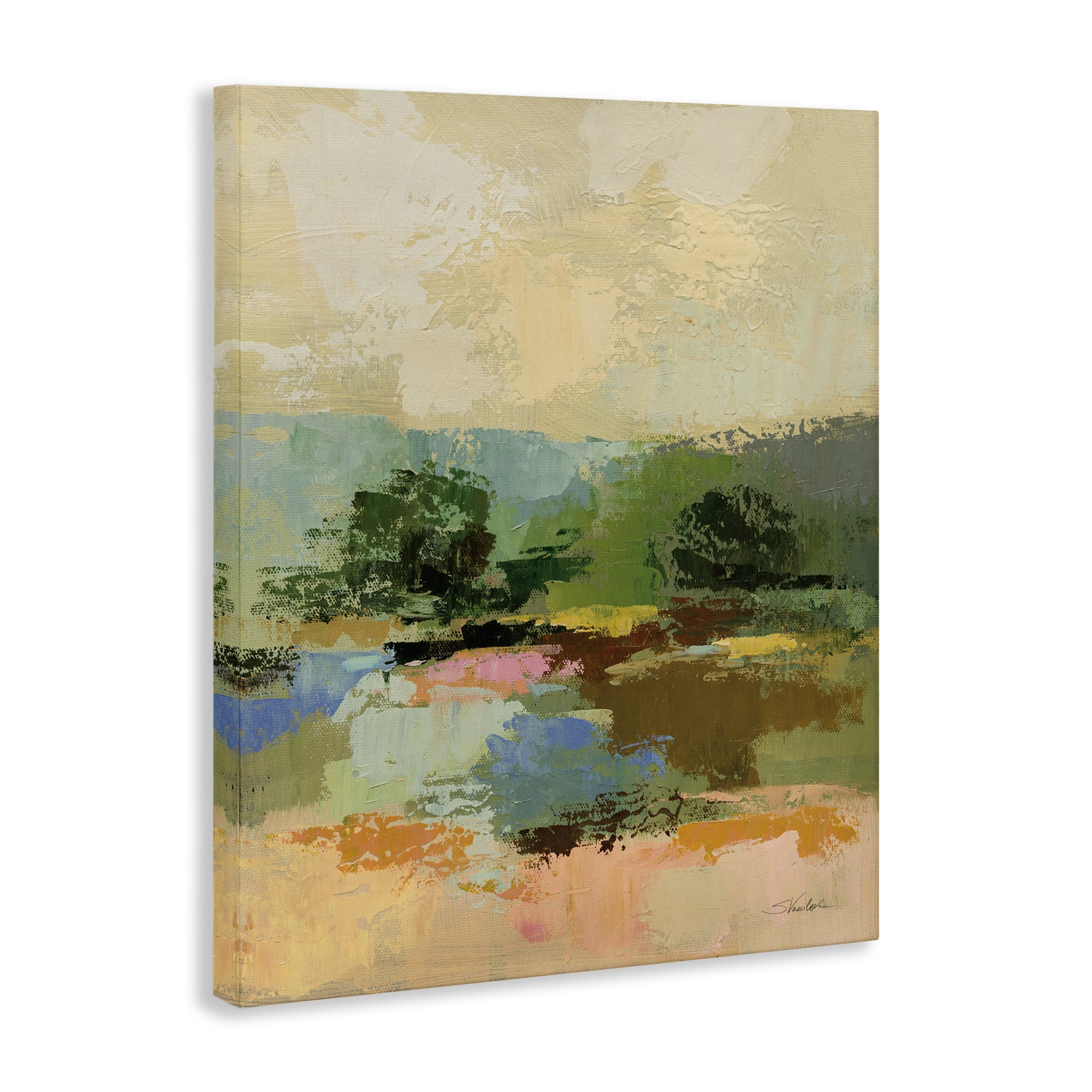 Stupell Industries Across The River Abstract Landscape Painting Gallery Wrapped Canvas Art Print Wall Art, 24 x 30