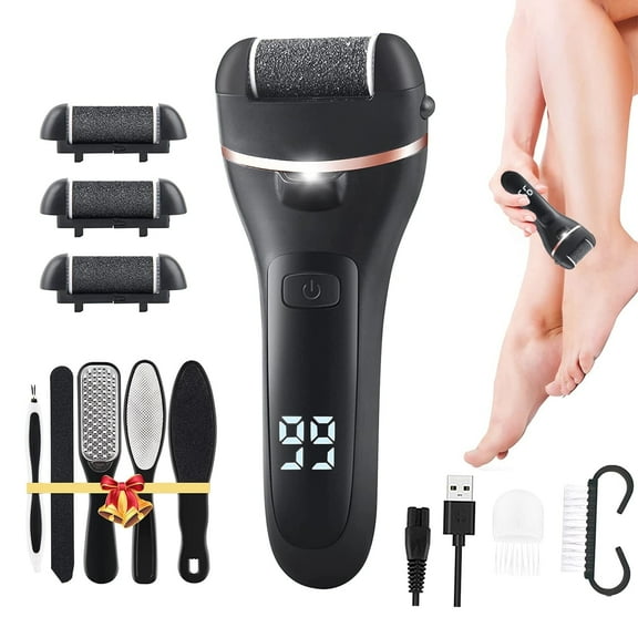 QiShi Electric Callus Remover – Rechargeable, Waterproof Pedicure Kit for Dead Skin & Cracked Heels, 3 Roller Heads, 2 Speeds