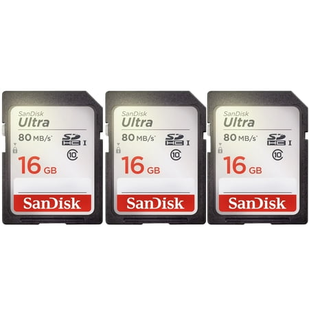 3 Packs SanDisk Ultra 16GB Class 10 SDHC UHS-I Memory Card up to 80MB/s SDSDUNC-016G-GN6IN
