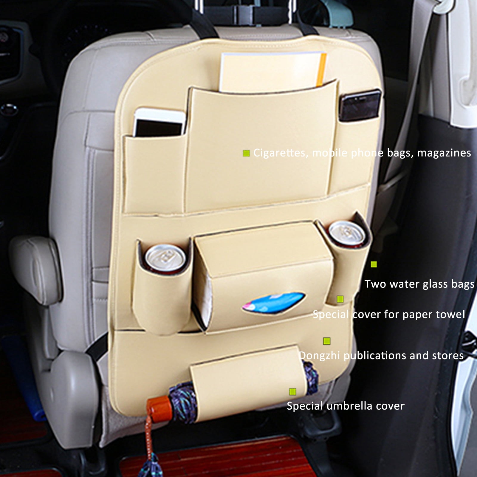 LSLJS Car Seat Organizers, Leather Backseat Protector with 7 Storage Pocket, Waterproof Vehicles Rear Hanging Storage Shelf Back Seat Storage Bag Kick Mats Universal Interior Accessories For Men Women
