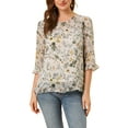 thumbnail image 1 of INSPIRE CHIC Women's Tops 3/4 Sleeves Ruffle Hem Floral Chiffon Shirt Blouses XL Beige, 1 of 7