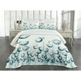 thumbnail image 3 of Ambesonne Flower Quilted Bedspread Set 3 Pcs, Poppy Flora Windy Day, King Size, White Teal, 3 of 5