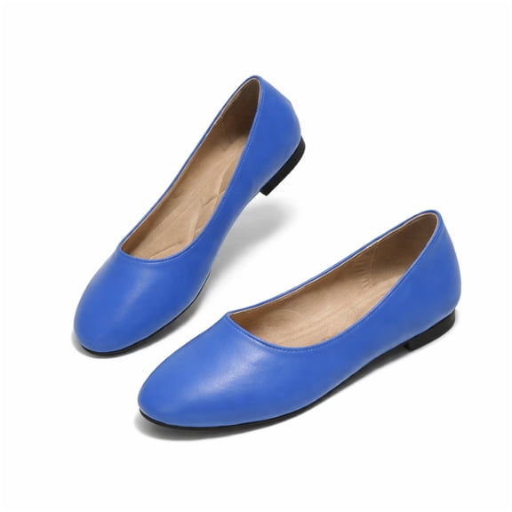CucumberDay Comfortable Faux Leather Insole Low Heels Dress Shoes For Ladies,Stylish Comfortable Ballet Flat, Elegant Work Penny shoes ,Cute Round Toe Dress shoes for Ladie (Blue,US8)