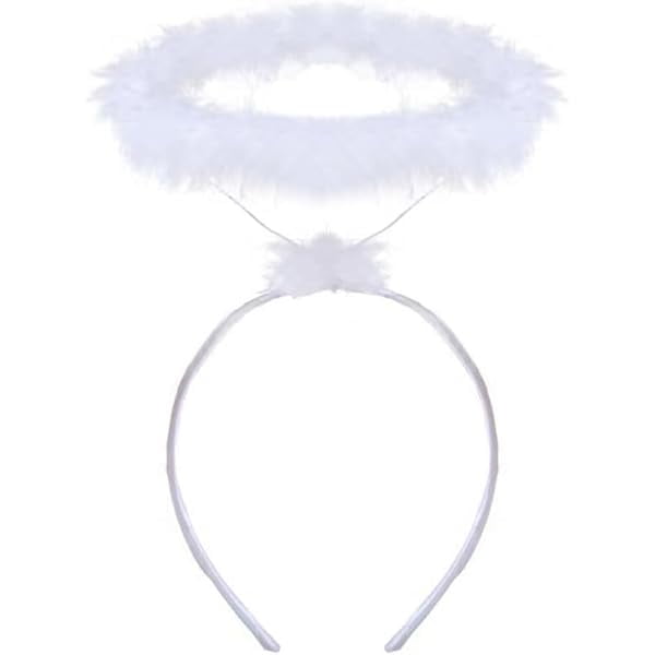 wonima11 Angel Halo Headband White Feather Fluffy Angel Hair Band Halloween Costume Accessory