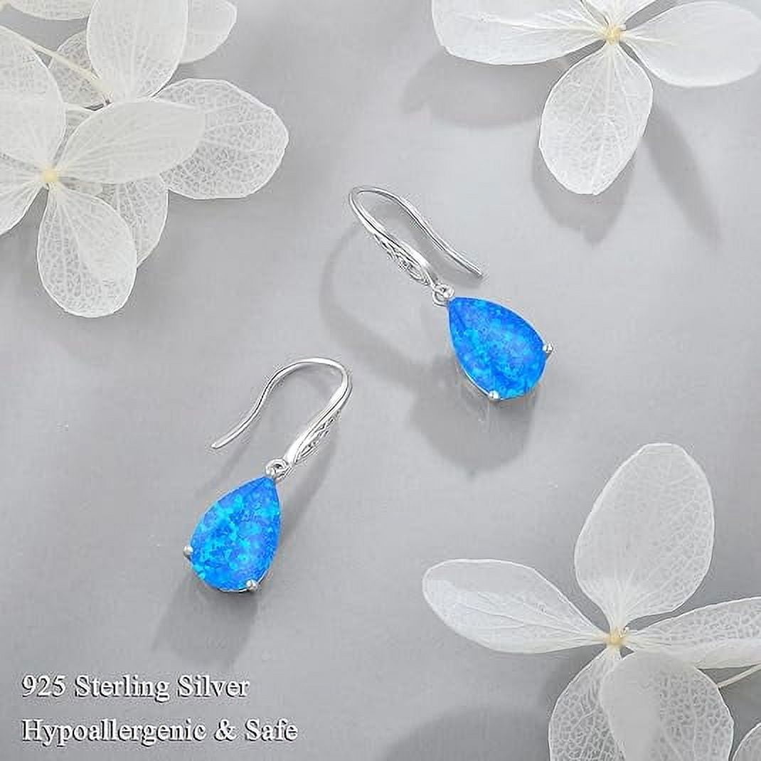 Opal Earrings 925 Sterling Silver Celtic Knot Hook Teardrop Earring 8X12mm Solitaire Gemstone October Birthstone Jewelry Gift for Women