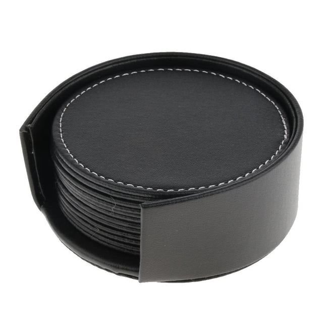 Mantel Individual De Posavasos Circular De 6 Piezas Cola Negro Cuero Sintético Posavasos Redondo