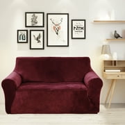 Deconovo Stretch Strapless Loveseat Slipcover Solid Color Premium Velvet Plush Sofa Cover for Loveset Burgundy