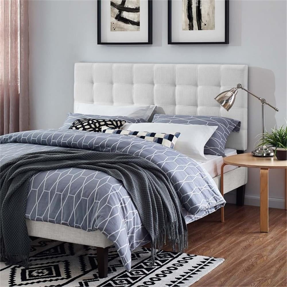 Pemberly Row Tufted Full/Queen Upholstered Linen Fabric Headboard in White