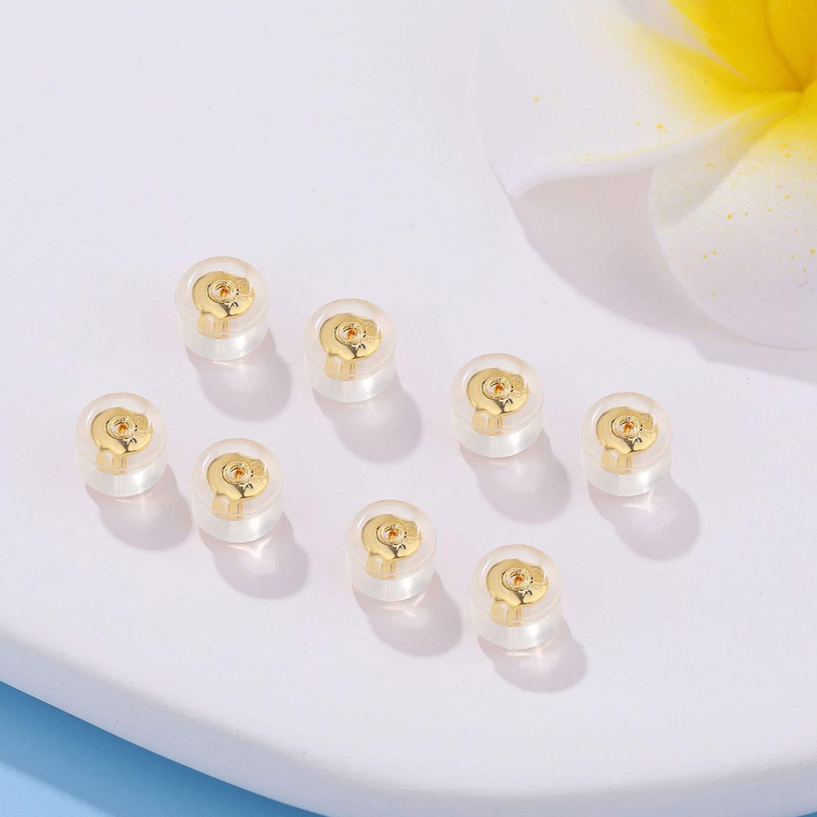 ESMATOO Earring Backs, Rubber Earring Backs for Studs and Droopy Ears ,  Hypoallergenic Comfort Small Gold & White Gold Silicone Earring Backs ( 3