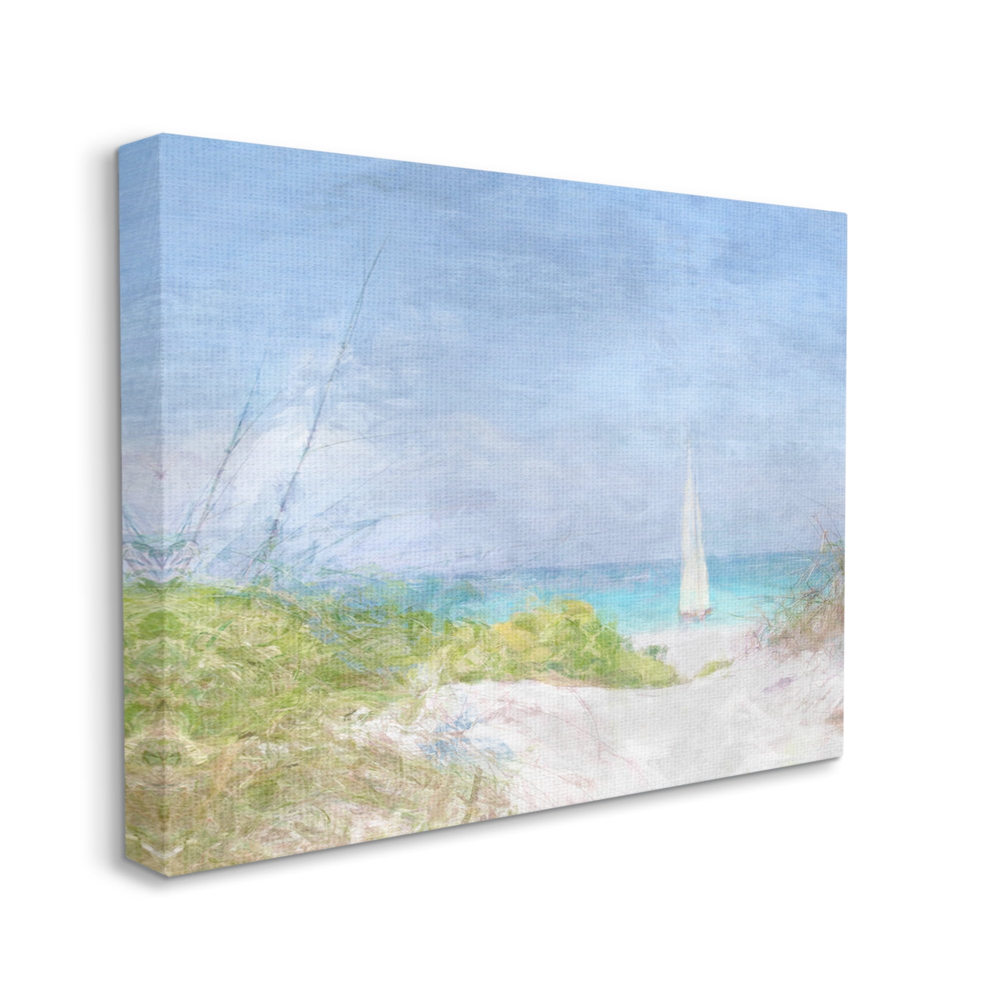 Stupell Industries Sailboat & Beach Path Transportation Painting Gallery Wrapped Canvas Art Print Wall Art, 20 x 16