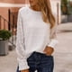 thumbnail image 2 of Manga larga blusa redonda Masajeadores de cuello Loose fit suave transpirable color puro mujeres casual Top para el trabajo fecha compras, 2 of 8