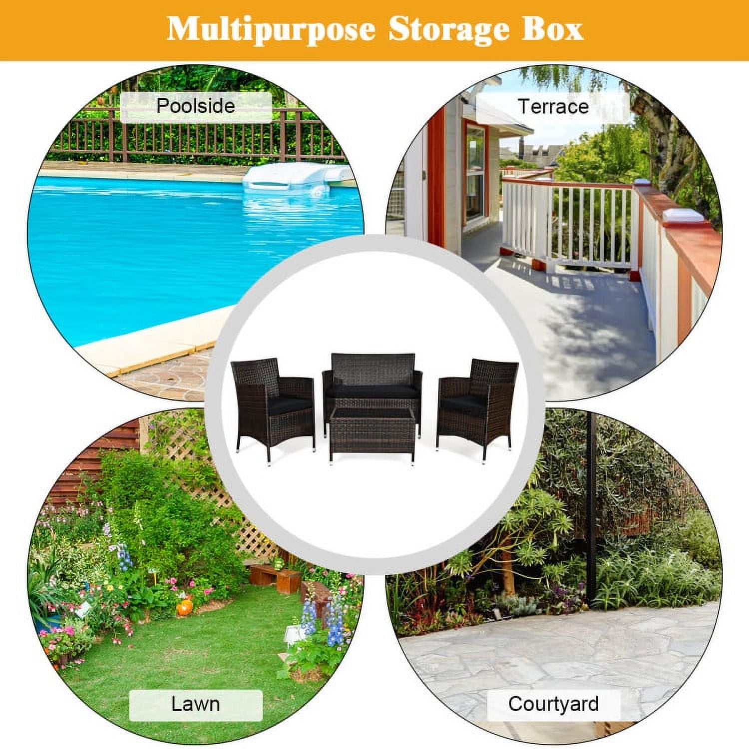 Aimee Lii 4 Pieces Patio Cushioned Wicker Conversation Set, Outdoor Sectional Set with with Glass Coffee Table, Black Aimee Lii 4 Pieces Patio Cushioned Wicker Conversation Set, Outdoor Sectional Set with with Glass Coffee Table, Black