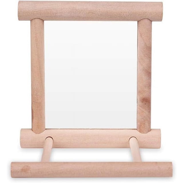 Juguete para pájaros para loros, periquitos, conures, cacatúas, jaula, columpio, juguete divertido de madera para pájaros, escalera de madera (espejo)