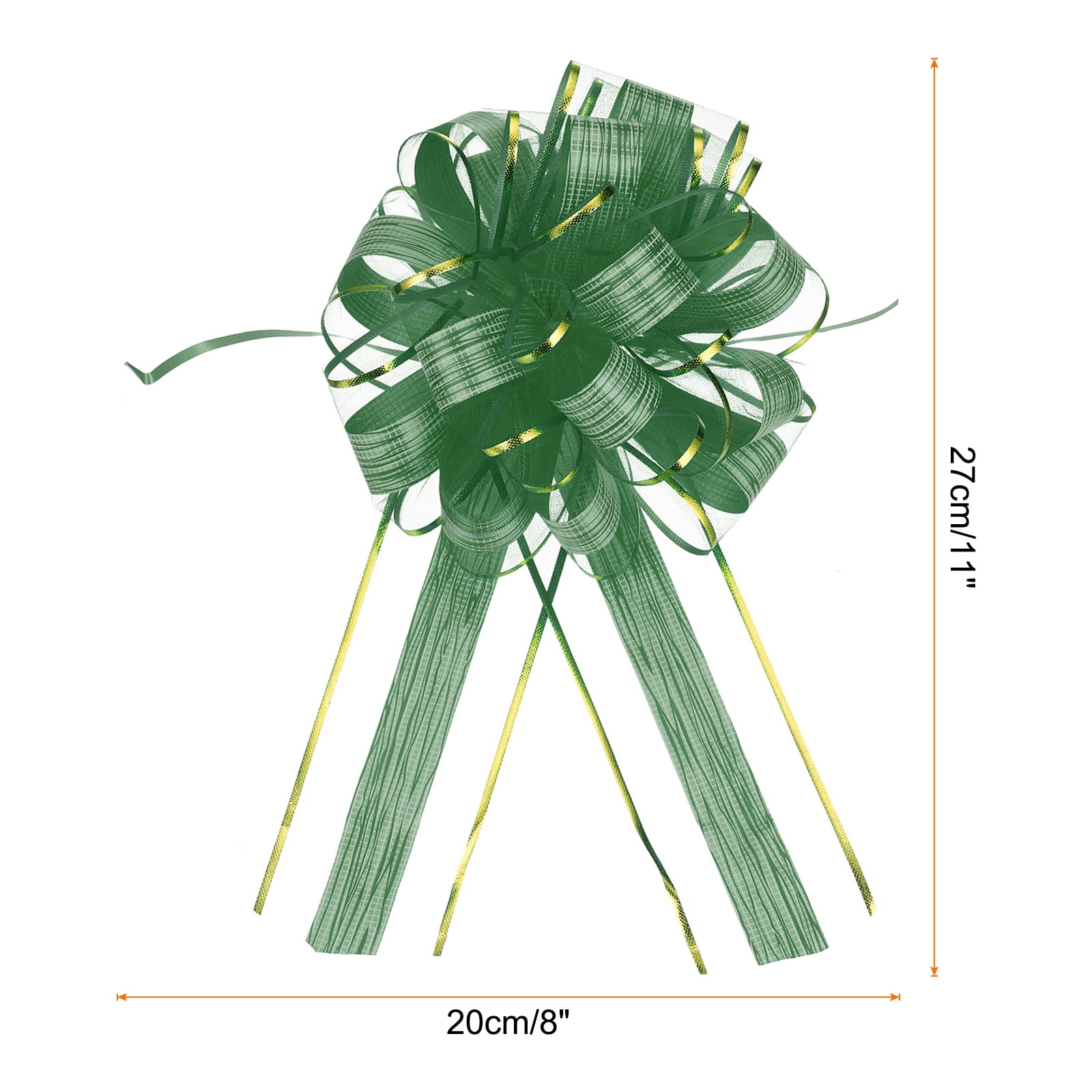 20pcs 8 Inch Large Pull Bow Gift Wrapping Bows Ribbon Organza Green for Wedding Presents Christmas Party