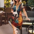 thumbnail image 3 of Balery Cute Colorful Flower French Bulldog Vestidos sueltos de manga corta para mujer, vestidos de verano 2025, vestidos casuales de corte A con vuelo., 3 of 6