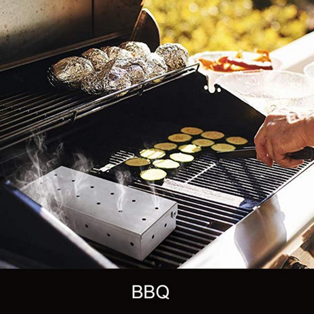 Stainless Steel Meat Smoking Smoker Box For BBQ Wood Chips Barbecue