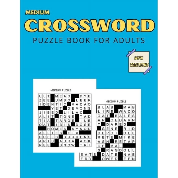 Medium Crossword Puzzle Books For Adults: for Men, Women, and Seniors with solutions, (Paperback)