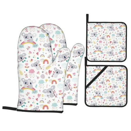 

Oven Mitts and Pot Holders Sets 4 pcs Cute koala Non-Slip Oven Gloves Potholders Soft Quilted Lining Heat Resistant Gloves Hot Pads for Kitchen Cooking Baking