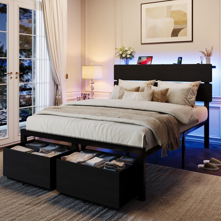 Amolife Queen Platform Bed with LED Storage Headboard photo 2