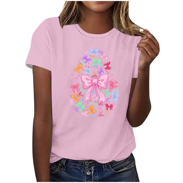 Mujeres Manga Corta de Verano Tops V-Cuello Impreso Suéter, Blusa de Moda Casual para la Primavera