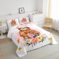 thumbnail image 4 of Sloth Comforter Set Boho Floral King Bedding Set ,Cute Wild Animal Quilt Watercolor Flowers Duvet Insert,Rustic Wildlife Bohemian Decor, 4 of 5