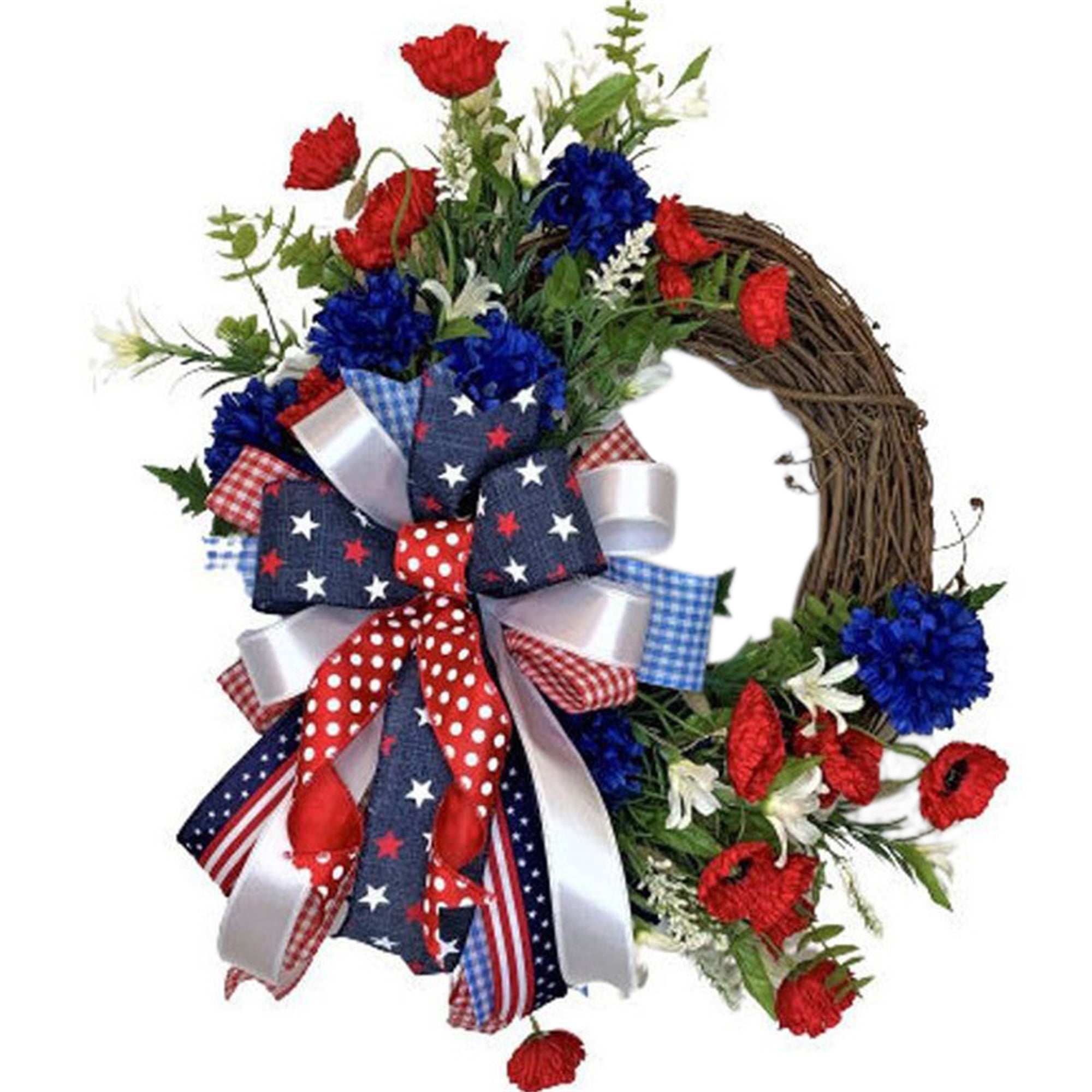 4th of July Wreath, 16in Patriotic Wreath for Front Door Artificial Floral Wreaths Memorial Day 