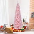 thumbnail image 3 of Patiojoy 7 FT Christmas Tree Artificial Xmas Tree with 635 Flocked Branch Tips & Folding Metal Stand Slim Pencil Decoration Tree, 3 of 10
