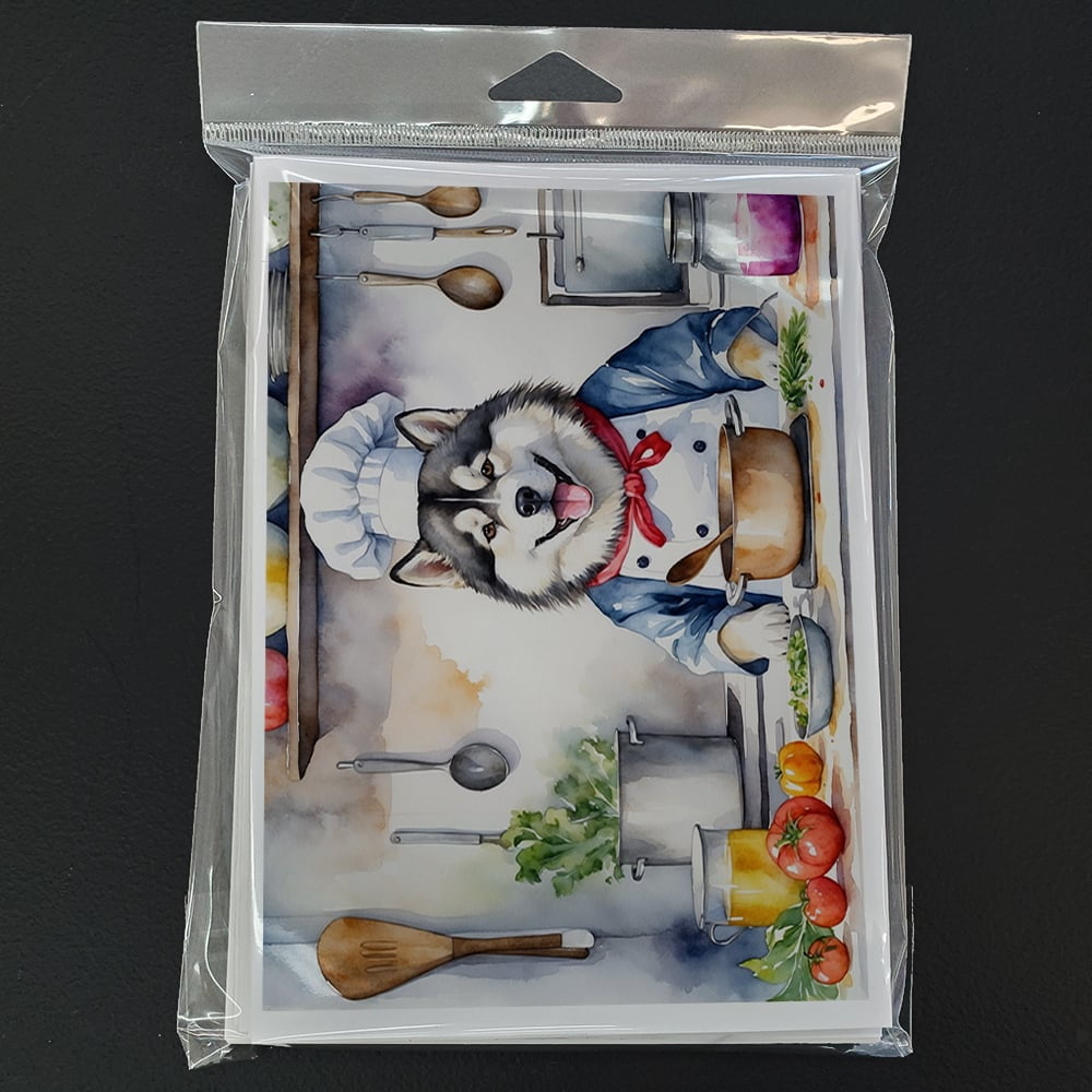 Alaskan Malamute The Chef Greeting Cards Pack of 8 7 in x 5 in