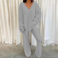 thumbnail image 2 of UJNDER Women's Two Piece Pullover Sweater Set Oversized V Neck Tops Wide Leg Long Pants Tracksuit Outfit Pant Suits for Women Grey L, 2 of 8