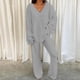 thumbnail image 2 of Conjunto de 2 piezas para mujer: jersey oversize con cuello en V y pantalones anchos, conjunto de ropa de estar por casa suave y elástico para otoño/invierno, 2 of 8